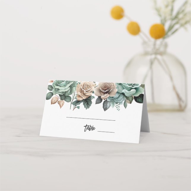 Carte De Placement Vert émeraude beige pivoine florale douche de mari (Devant)