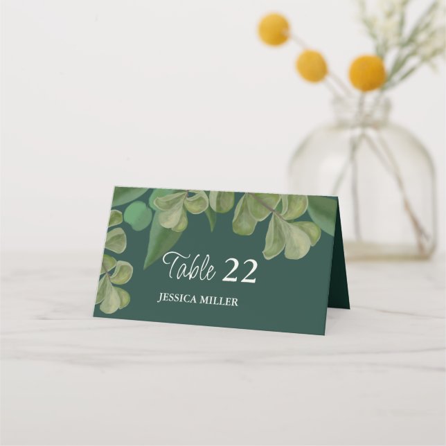 Carte De Placement Vert émeraude Élégante végétation rustique feuille (Devant)