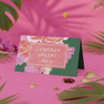 Vibrant Hibiscus Tropical Wedding Place Card