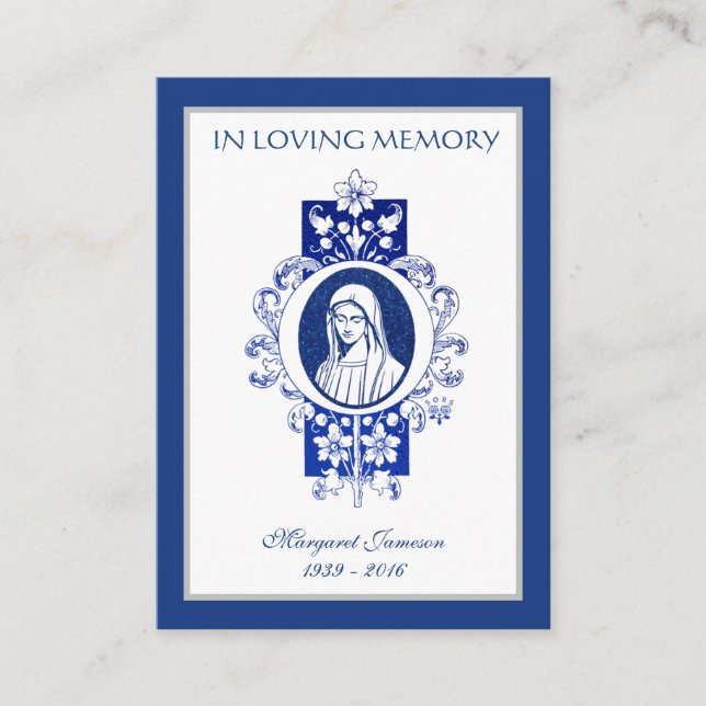 Carte De Placement Vierge catholique Marie Bleue Funérailles Sympathi (Devant)