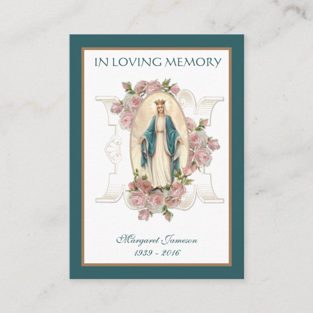 Carte De Placement Vierge catholique Marie Rose funérailles Sympathie (Devant)