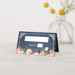 Carte De Placement Vintage  de tableau bleu marine Mariage floral