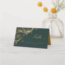 Vintage Emerald Green Gold Floral Mariage damassé