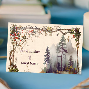 Carte De Placement Vintage Forêt de montagne Mariage À feuillage pers