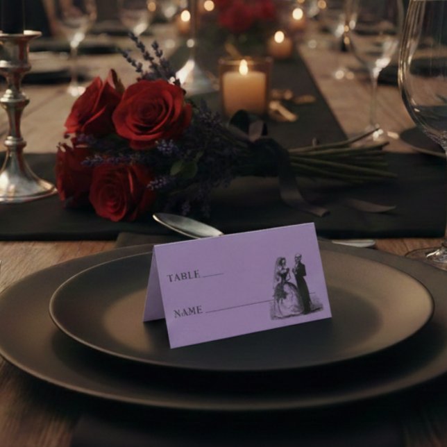 Carte De Placement Vintage Gothic Black Toile Skeleton Purple Wedding (Créateur téléchargé)