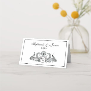 Carte De Placement Vintage Monogramme Paons Shp