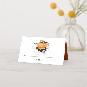 Carte De Placement Vintage noir et orange Halloween Mariage floral