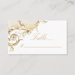 Carte De Placement Vintage or Floral Damask Elegant Script Mariage