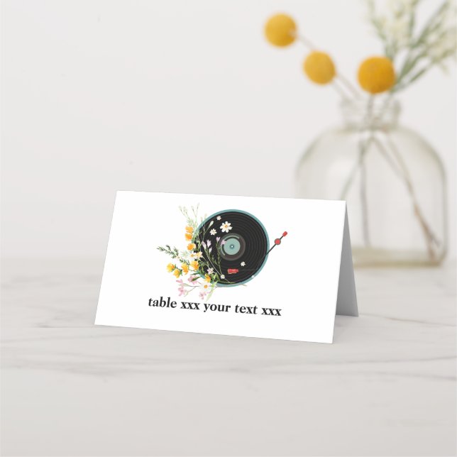Carte De Placement Vinyl Record, Oldies Musique rustique, fleurs, (Devant)