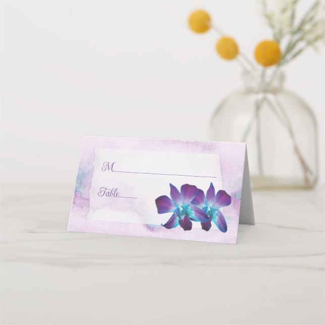 Carte De Placement Violet Turquoise Bleu Dendrobium Mariage orchidée (Devant)