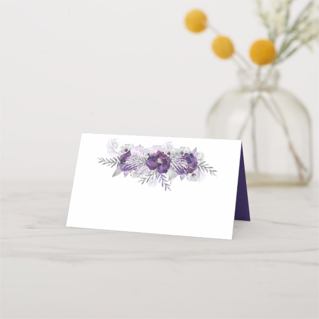Carte De Placement Violet Ultra Violet Lavande gris Roses d'aquarelle (Dos)