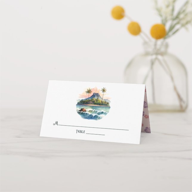 Carte De Placement Watercolor Hawaii Destination Wedding (Devant)