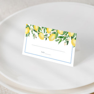 Carte De Placement Watercolor Lemons Pale Blue Wedding Réception
