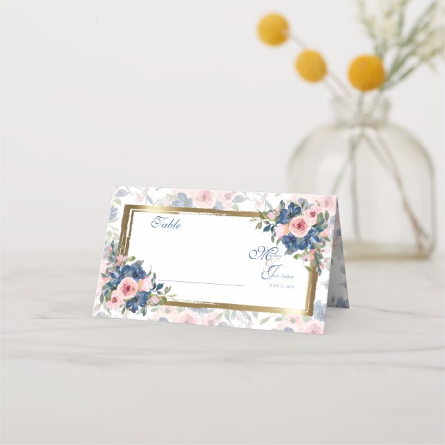 Carte De Placement Watercolor Navy & Blush Mariage (Devant)