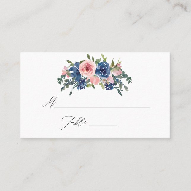 Carte De Placement Watercolor Navy et Blush FlorMariage (Devant)