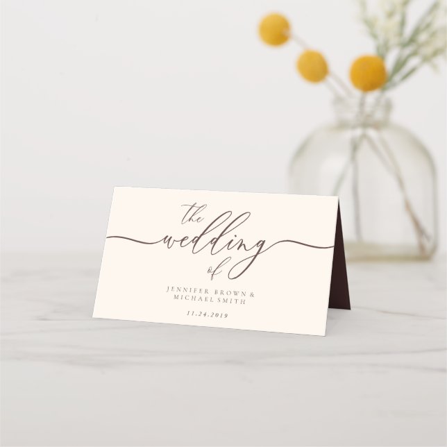 Carte De Placement Wedding Name Simple Chocolate Brown (Dos)