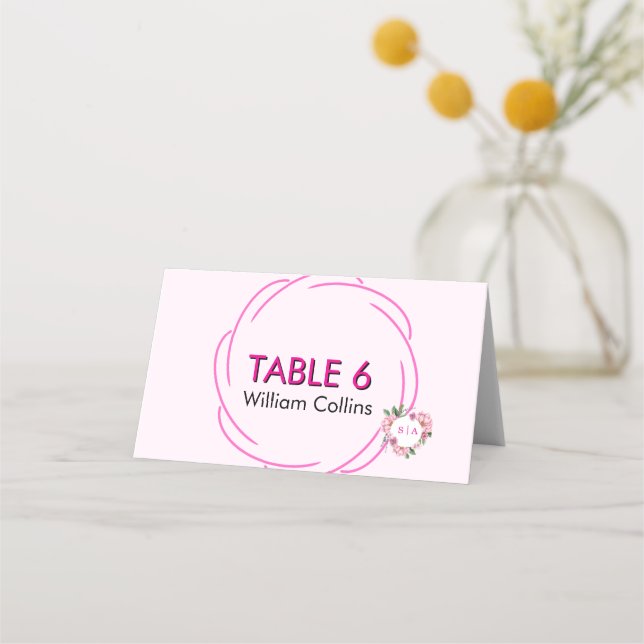 Carte De Placement Whimsical Citrus Pink & flower Wedding   (Devant)