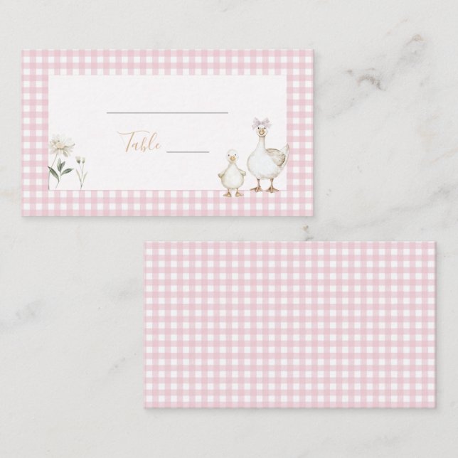 Carte De Placement Whimsical Silly Goose rose En vichy Baby shower (Devant / Derrière)