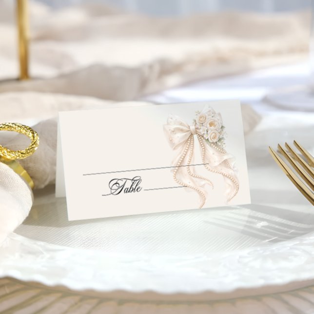 Carte De Placement White Bow Bridal Shower Place Card (Créateur téléchargé)