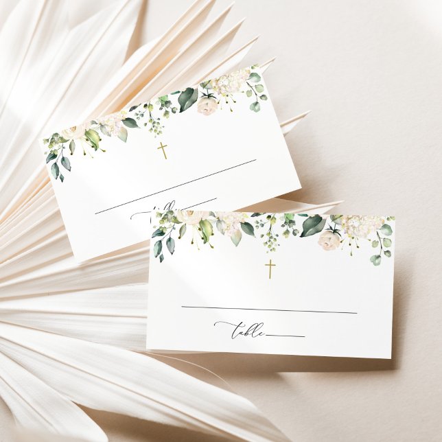 Carte De Placement White Flowers, Cream Flowers, Boho, Floral Baptism (Créateur téléchargé)