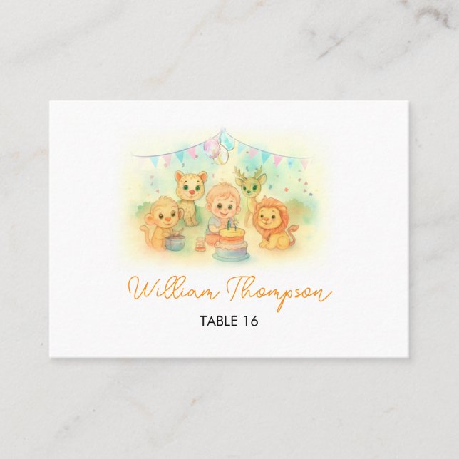 Carte De Placement  Wild One Cute Safari Animals Boy 1st Birthday   (Devant)