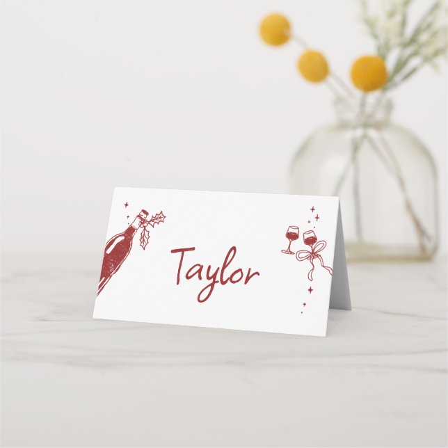 Carte De Placement Wine Tasting Party Holiday Christmas Hand-Drawn (Devant)