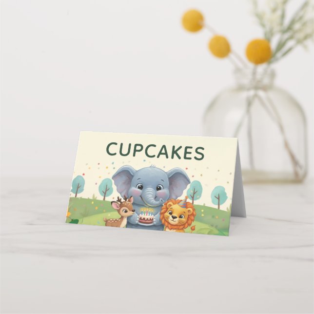 Carte De Placement Woodland Animals Sweet Birthday Cupcakes (Devant)