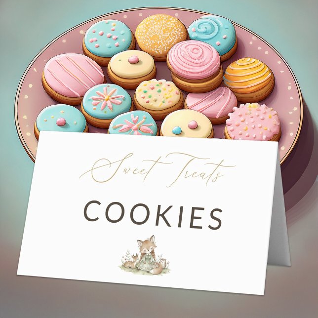 Carte De Placement Woodland Fox Girl Sweet Treats Cookies Food Label  (Créateur téléchargé)