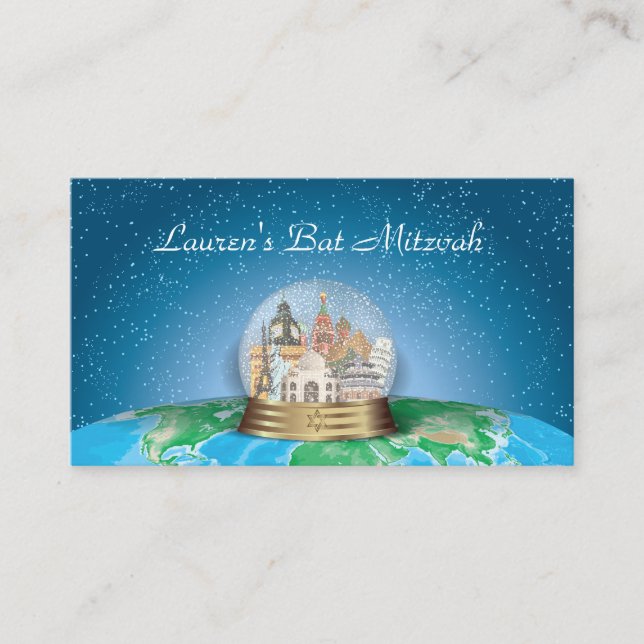 Carte De Placement World Travel Snow Globe Bar Bat mitzvah Plaque (Devant)