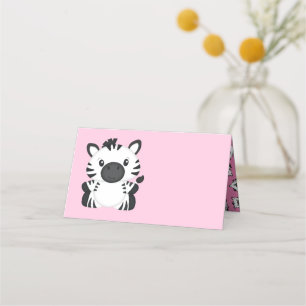 Carte De Placement Zebra Baby shower Safari Rose Girl