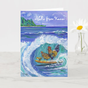 Carte de plage Kauai Chickens and Rooster Surfing