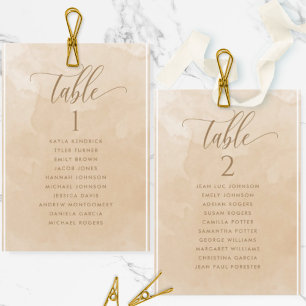 Carte de plan de table à l'aquarelle beige avec no