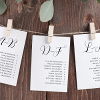 Carte de plan de table de mariage alphabétique