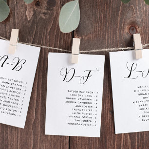 Carte de plan de table de mariage alphabétique