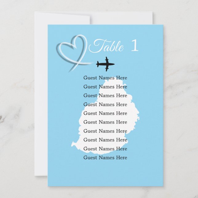 Carte de plan de table de mariage de destination M (Devant)