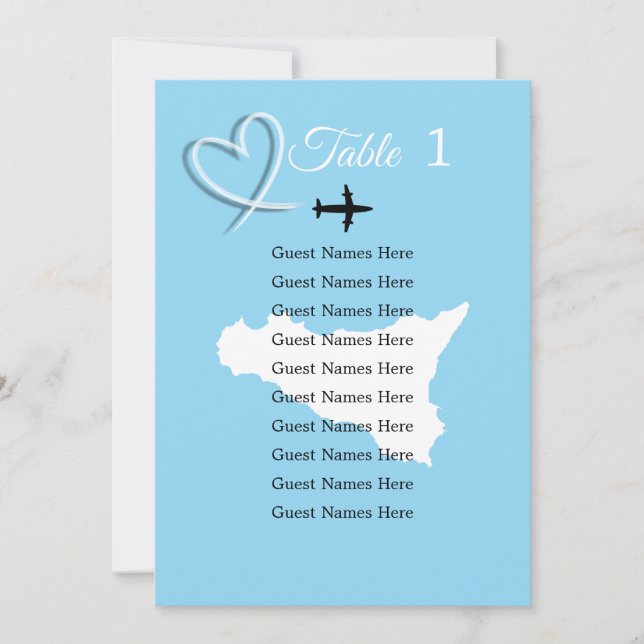 Carte de plan de table de mariage de destination S (Devant)