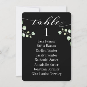 Carte de plan de table de mariage en calligraphie