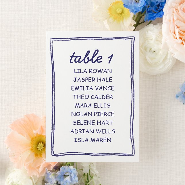Carte de plan de table de mariage gribouillée bleu (Créateur téléchargé)