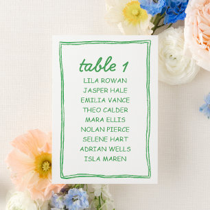 Carte de plan de table de mariage gribouillée vert