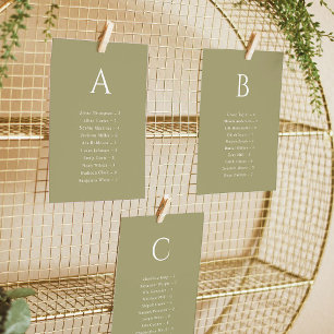 Carte de plan de table de mariage Matcha alphabéti
