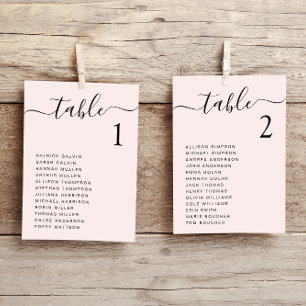Carte de plan de table de mariage rose Chic Script