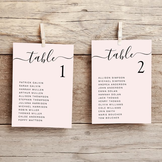 Carte de plan de table de mariage rose Chic Script (Créateur téléchargé)