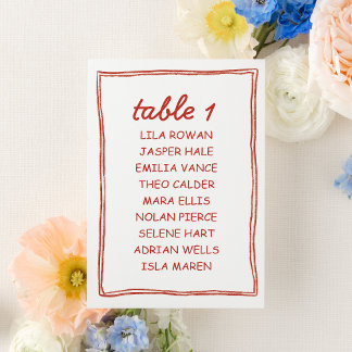 Carte de plan de table de mariage simple rouge doo