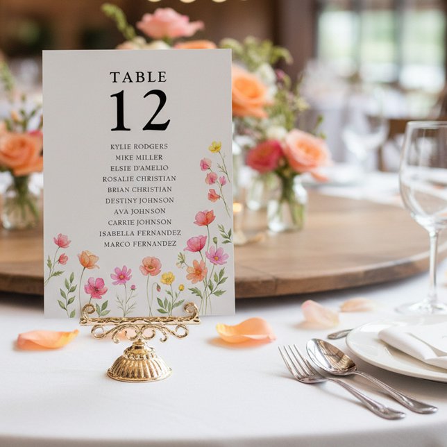 Carte de plan de table Fleur Orange Rose (Table Number Seating Chart from the Wildflower Bloom wedding collection by Darling & May
)