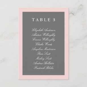 Carte de plan de table gris et rose blush