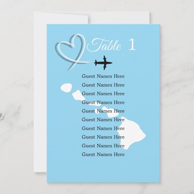 Carte de plan de table Hawaii de mariage de destin (Devant)