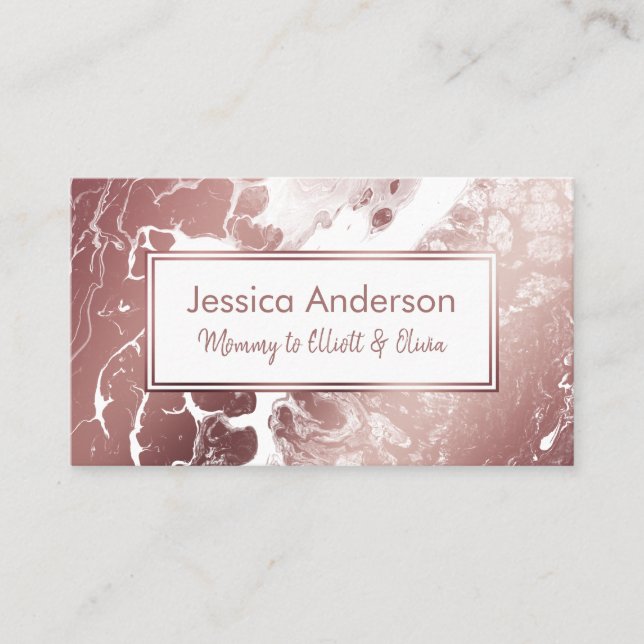 Carte de Playdate de maman en or rose et marbre (Devant)