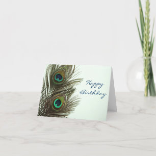 Carte de plume de paon de joyeux anniversaire