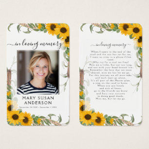 Carte de poème commémorative Sunflower Photo Funer