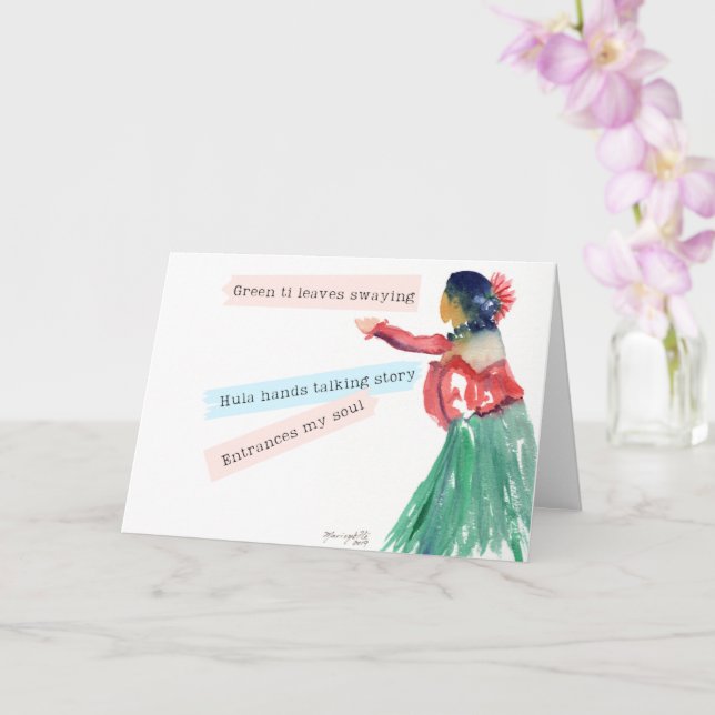 Carte de poésie Hawaiian Hula Girl Haiku (Orchidée)